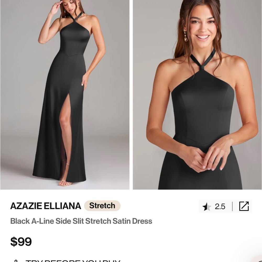 Azazie Elliana Black Satin Dress